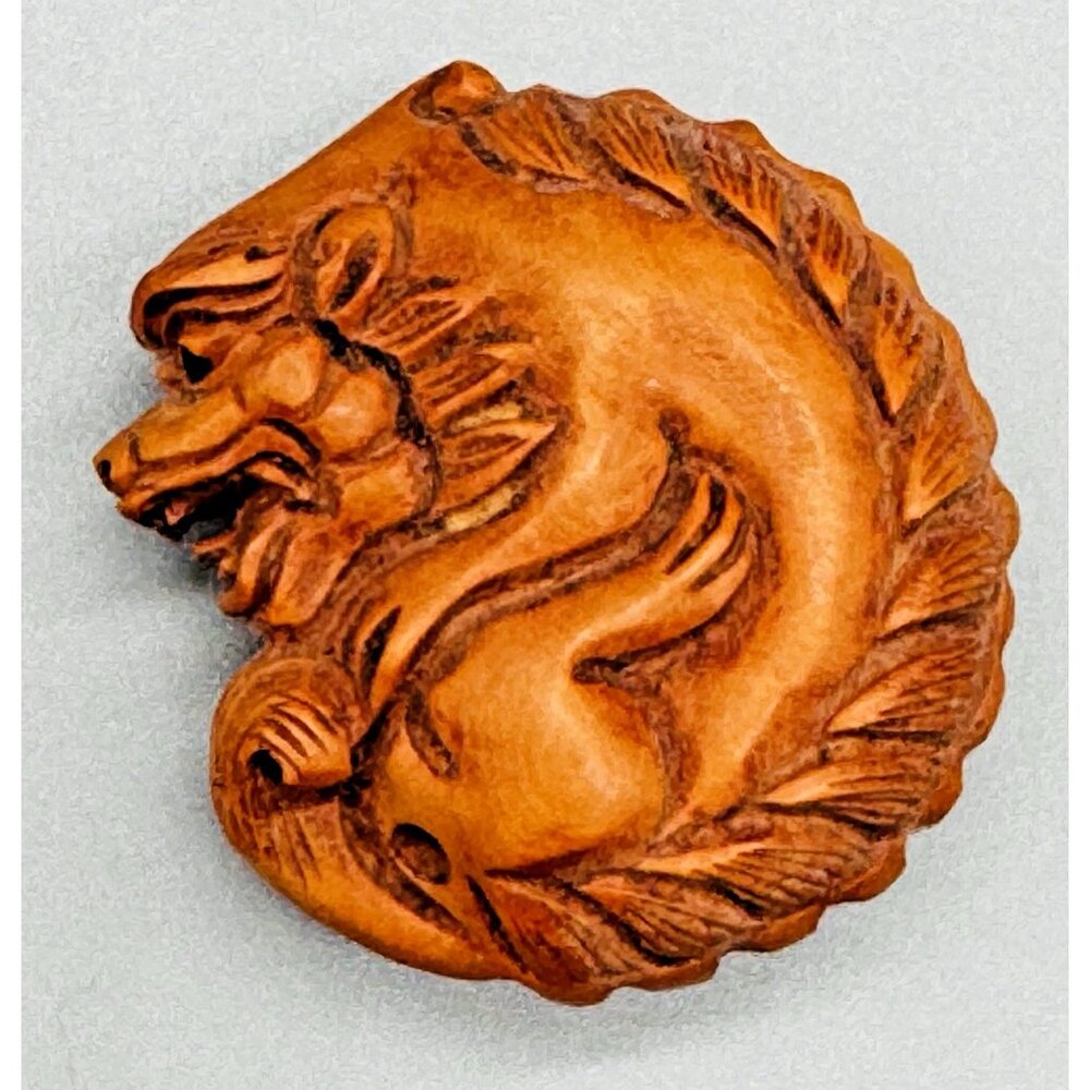 Netsuke Hand Carved Boxwood‎ Dragon Toggle Luck Charm 1.5" Japanese Inro Ojime